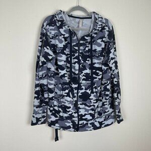 Fabletics Blue Camouflage Full Zip Hooded Sweater Size Medium